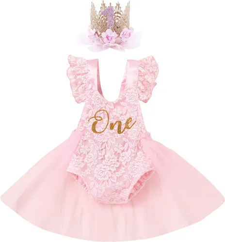 Vista 99 de Traje de bebé niña primer cumpleaños traje de encaje tul mameluco princesa tutú vestido de un año cumpleaños pastel Smash fotografía ropa