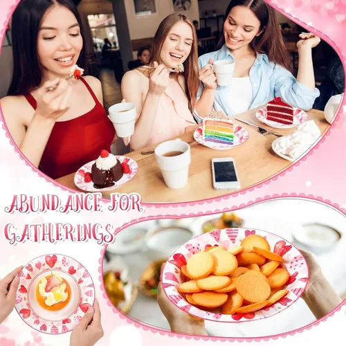 Vista 6 de Sliner 50 cuencos de papel desechables de 16 onzas para el día de San Valentín, 2 estilos, cuenco de sopa compostable con corazón rosa, recuerdo