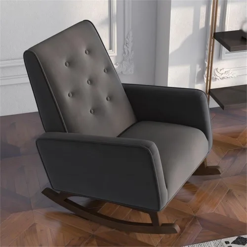 Vista 6 de Pemberly Row Mecedora tapizada de microfibra con respaldo apretado en gris oscuro