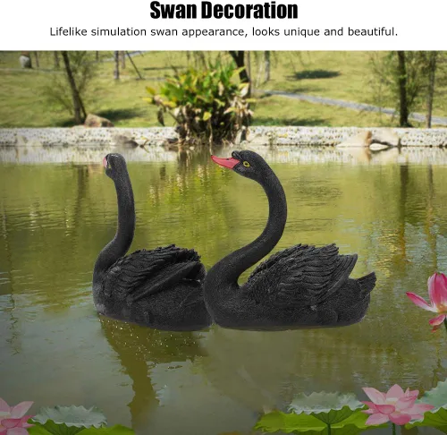 Vista 2 de Cyrank Escultura de estanque, adorno de cisne flotante de simulación, estatua de cisne negro, estatua de ganso de jardín, decoración de césped