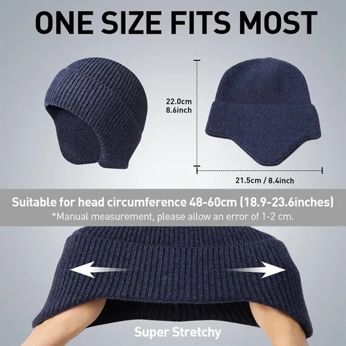 Vista 6 de Arcweg Gorro de punto de invierno para hombres y mujeres, gorro de punto cálido con orejera, elástico, resistente al viento, gorro de calavera