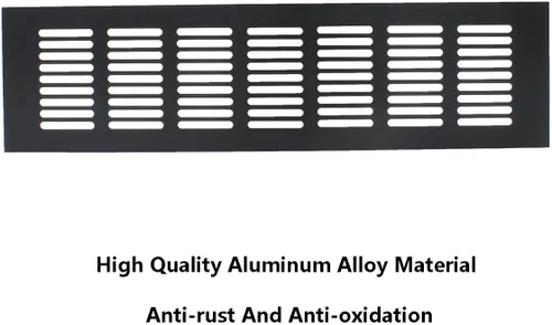 Vista 4 de 2 fundas para ventilación de aire, rejilla de ventilación de aleación de aluminio negro rectangular con listones de metal para armario, estufa