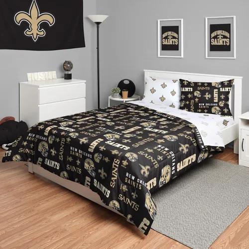 Vista 44 de FOCO Juego de ropa de cama unisex para adultos con logotipo del equipo de la NFL, sábanas y fundas de almohada, juego de ropa de cama de 5 piezas