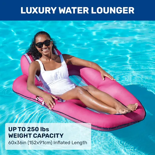 Vista 2 de Aqua Luxury Water Pool Lounge – Extra Large – Inflatable Pool Floats for Adults with Headrest, Backrest, Footrest & Cupholder – Multiple