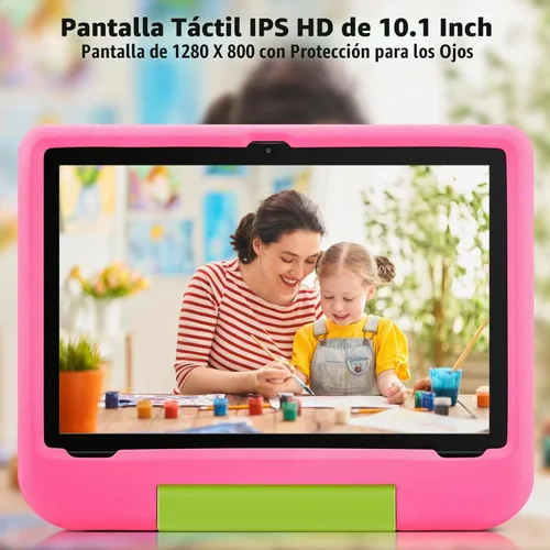 Vista 3 de Tableta para niños de 10 pulgadas, dispositivo Android 14 para niños pequeños, Octa-Core, 64GB, 5000mAh, WiFi 6 2.4/5GHz, pantalla IPS HD Rosa