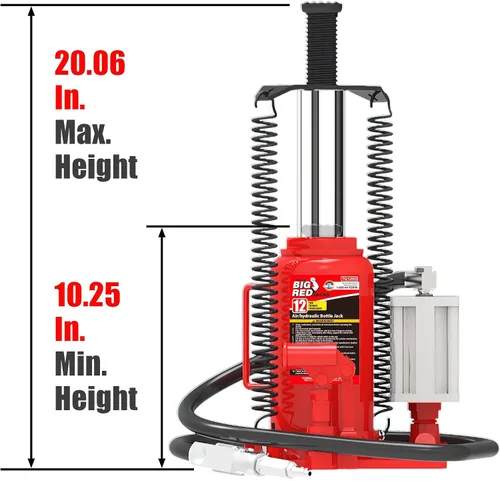 Vista 2 de Big RED TA91206-1 Torin Gato hidráulico de botella de aire de 12 toneladas con bomba de aleación de aluminio/gato neumático de elevación rápida