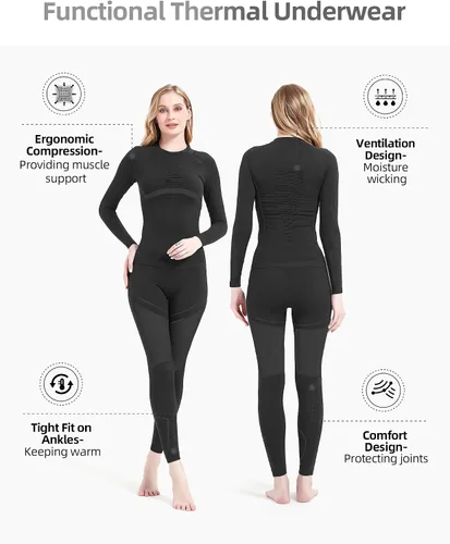 Vista 3 de NOOYME Ropa interior térmica para mujer, pantalones largos para mujer, capa base para mujer, clima frío, Versión engrosada mejorada