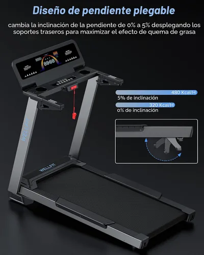 Vista 6 de WELLFIT Cinta de correr para el hogar, cintas de correr resistentes con inclinación de 2 niveles