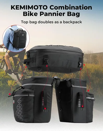Vista 9 de KEMIMOTO Combo de alforjas de bicicleta 3 en 1, bolsa de comestibles para sillín de bicicleta con cubierta impermeable para lluvia, 52 L, gran