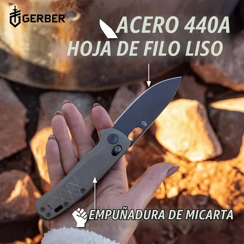 Vista 3 de Gerber Scout EDC Cuchillo de bolsillo plegable, hoja de borde liso de 3.2 pulgadas, Micarta