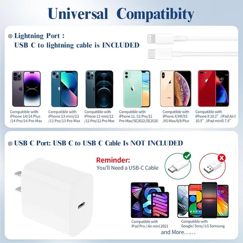 Vista 7 de Cargador de carga rápida para iPhone 14, 13, 12, 11, paquete de 2