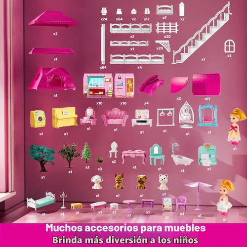 Vista 8 de JUKUDAHU Villa Playset for Girl Ages 3-7, 4-Storey House, 10 Rooms, 2 Dolls