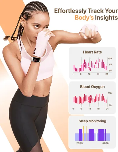 Vista 4 de Reloj inteligente con monitor de salud y fitness con frecuencia cardíaca 24/7, monitor de sueño de oxígeno en sangre, contador de calorías