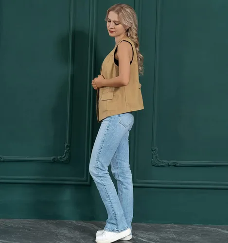 Vista 3 de Bnigung Chaleco de lino sin mangas para mujer, casual, holgado, cuello en V, chaqueta de chaleco