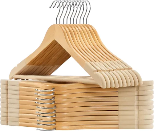 Vista 11 de Songmics - Ganchos 100% madera 20 unidades, ganchos de madera maciza seleccionada con acabado liso