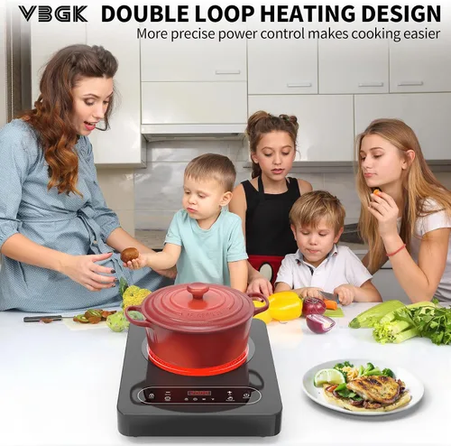 Vista 2 de VBGK - Cocina eléctrica de un solo quemador, estufa eléctrica de 110 V y 1800 W con control táctil LED, 10 niveles de potencia, temporizador de 4 h