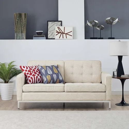 Vista 9 de Modway Loft tapizado tela mediados de siglo moderno sofá biplaza en gris