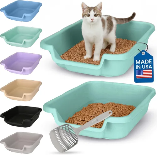 Vista 14 de KittyGoHere - Caja de arena para gatos mayores, sartén pequeña con cuchara jumbo de mango largo, caja de arena para gatos de entrada baja, ligera