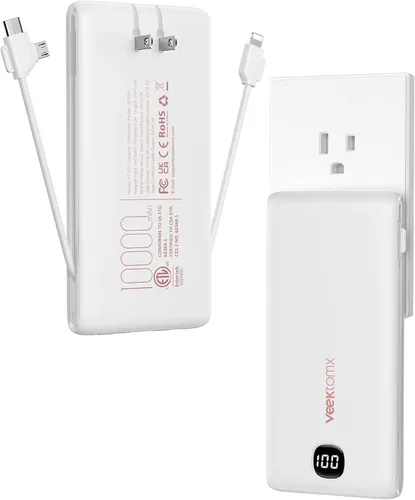 Vista 10 de VEEKTOMX Cargador portátil con cables integrados de 20000 mAh, banco de energía para iPhone con enchufe de pared de CA, batería delgada USB C