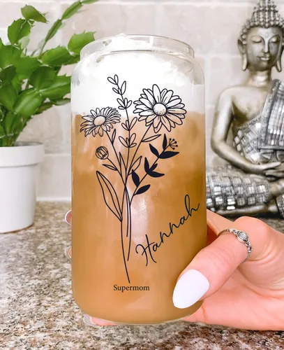 Vista 14 de Juego de vasos de cristal personalizados con pajita, regalo de Navidad, diseño personalizado con tu nombre y título, regalo de dama de honor