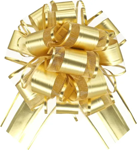 Vista 11 de WEWILUCK Lazos para envolver regalos, lazos dorados con purpurina para cumpleaños, Navidad y Año Nuevo, 8 lazos de regalo de 6 pulgadas con cinta