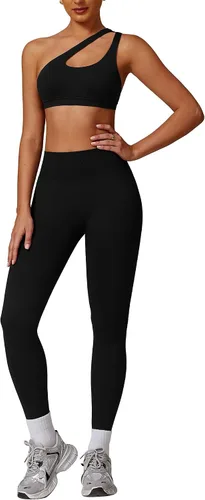 Vista 9 de ABOCIW Conjuntos de Entrenamiento para Mujer, Leggings de Levantamiento de Glúteos sin Costuras de Cintura Alta, Bra Deportivo de Un Hombro