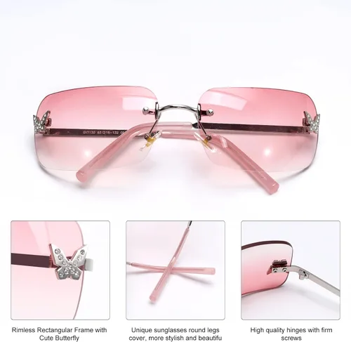 Vista 4 de Gafas de sol rectangulares Y2k para mujer, gafas de sol modernas sin montura retro cuadradas vintage