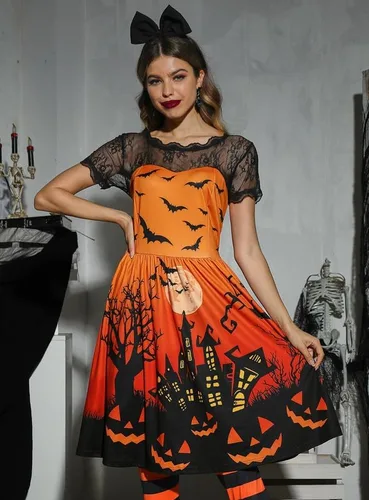Vista 7 de Spadehill Vestido de encaje de manga corta para mujer, disfraz de Halloween