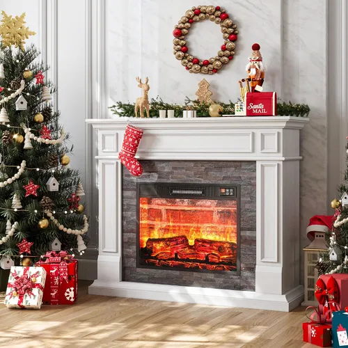 Vista 11 de Soporte de TV con chimenea de 72 pulgadas con toma de corriente y LED, chimenea eléctrica con repisa, centro de entretenimiento con almacenamiento