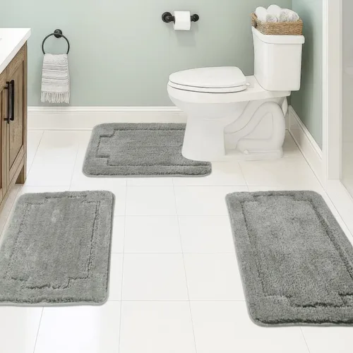 Vista 20 de Juego de 3 alfombras de baño suaves y absorbentes, peludas, suaves, antideslizantes, para ducha, bañera y bañera, lavables a máquina