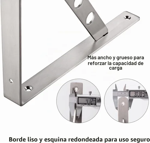 Vista 2 de YUMORE Soportes de estante de acero inoxidable de 16 pulgadas, soporte de estante sólido resistente, carga máxima: 550 libras, refuerzo de esquina