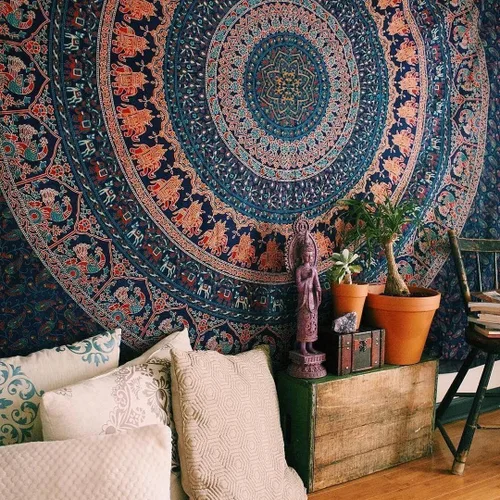 Vista 8 de Bless International - Tapiz hippie indio gitano bohemio psicodélico de algodón mandala colgante en la pared multicolor mandala grande tapiz hippie