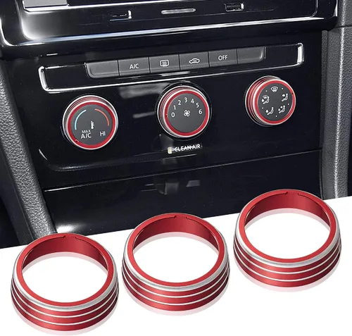 Vista 9 de TOMALL 3 fundas de aluminio para consola central compatibles con Volkswagen MK7 Golf GTI 2015 2016 2017 2018 2019 2020 AC aire acondicionado perilla