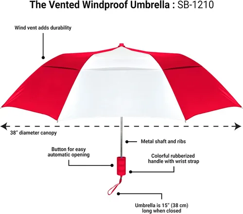 Vista 3 de STROMBERGBRAND UMBRELLAS Paraguas ventilado a prueba de viento, compacto, pequeño, resistente, con ventilación de viento abierta automática