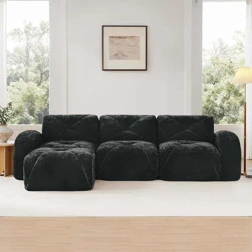 Vista 3 de Sofás modulares en forma de L de 110.6 pulgadas para sala de estar, moderno sofá sin hueso de terciopelo con 1 otomana, no requiere montaje, cómodo