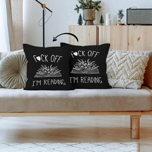 Vista 6 de HIWX Funda de almohada decorativa con texto en inglés "I I'm Reading Book", funda de almohada decorativa con diseño de flores de libro de arte Negro