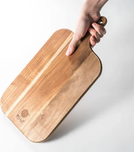 Vista 3 de BILL.F Tabla de cortar de madera de acacia con mango Tabla de madera para charcutería, tabla de queso para cocina, carne, pizza, queso, pan