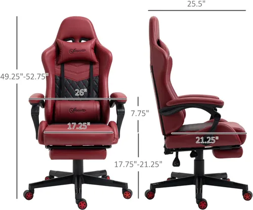 Vista 3 de Silla para juegos de carreras: respaldo alto, giratorio, reclinable con reposapiés ajustable y soporte lumbar, piel sintética de diamante, color rojo