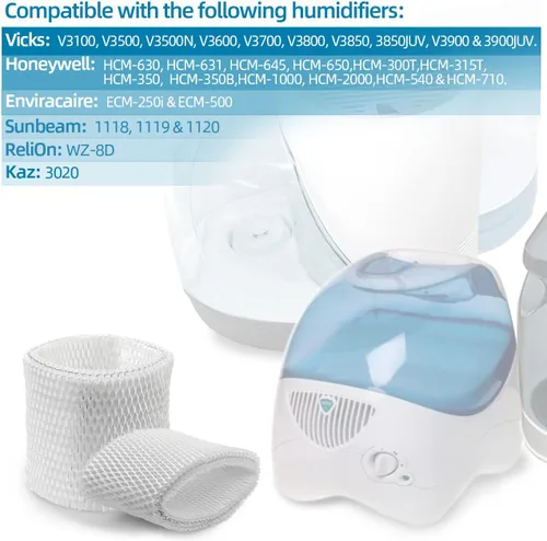 Vista 6 de WF2 - Filtro humidificador para Kaz Vicks - V3100 V3500 V3700 V3800 V3900 serie 3020, humidificadores de vaporizador de niebla fría Protec PWF2