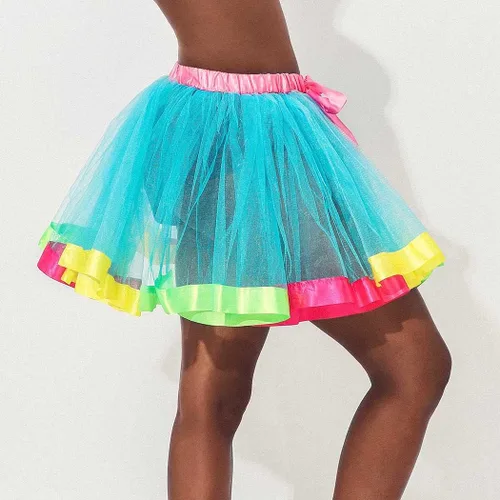 Vista 4 de REETAN Rainbow Tutu Skirts Colorful Tulle Skirt Ribbon Layered Dance Party Tutu Costume for Women and Girls
