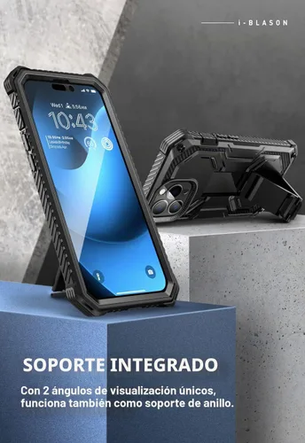 Vista 7 de i-Blason Armorbox - Funda para iPhone 14 Pro Max con soporte [protector de pantalla integrado] [protección de grado militar] Funda protectora Negro