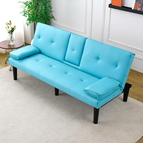 Vista 4 de The 67-Inch Black PVC Multi-Functional Sofa Bed with a Foldable and Cup Holder Design Makes It Extremely Convenient to Turn The Living Room Into a