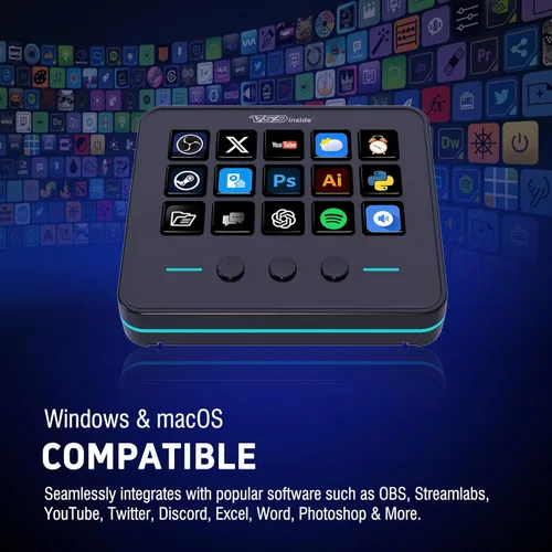 Vista 7 de VSDINSIDE Macro Keypad, Stream Controller Deck Gaming Streaming Shortcut Keyboard, 18 Programmable Keys Customizable Visual AI Pad USB Soundboard