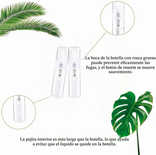 Vista 2 de Mini botella de aerosol, 100 unidades de 0.1 fl oz, de plástico transparente, recipientes vacíos de muestra, perfume de niebla fina, botella