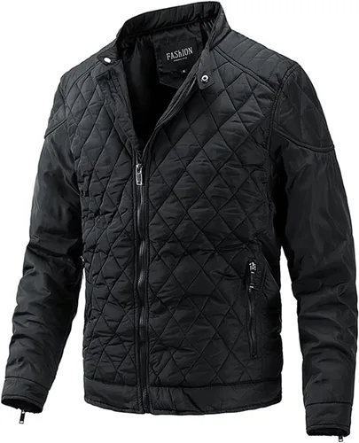Vista 8 de Flygo Chaqueta bomber para hombre, abrigo acolchado de diamante cálido con bolsillos con cremallera