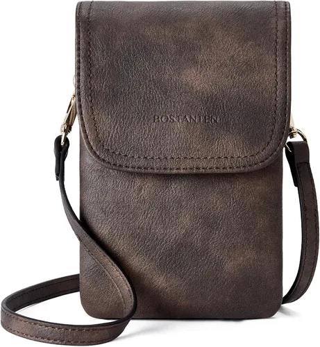 Vista 18 de Bolso bandolera pequeño de piel vegana BOSTANTEN para mujer, con diseño de cartera para celular, con correa ajustable A-01-retro Marrón