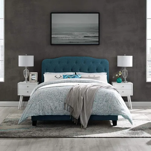 Vista 6 de Modway Amelia - Base de cama tapizada de tela capitoné tamaño matrimonial, color gris