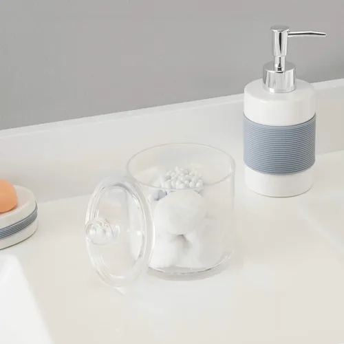 Vista 6 de Home Basics Soporte para bolas y hisopos de algodón acrílico, organizador de almacenamiento de Q-tip, transparente