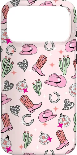 Vista 22 de Cowboy Hat & Boot & Disco Ball Pattern Pink Cowgirl Case for iPhone 17