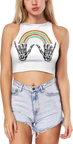 Vista 3 de Camiseta corta de cuello alto con estampado étnico para mujer